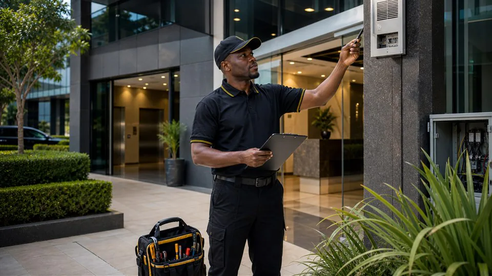 Sky Eye building maintenance worker inspecting a commercial property